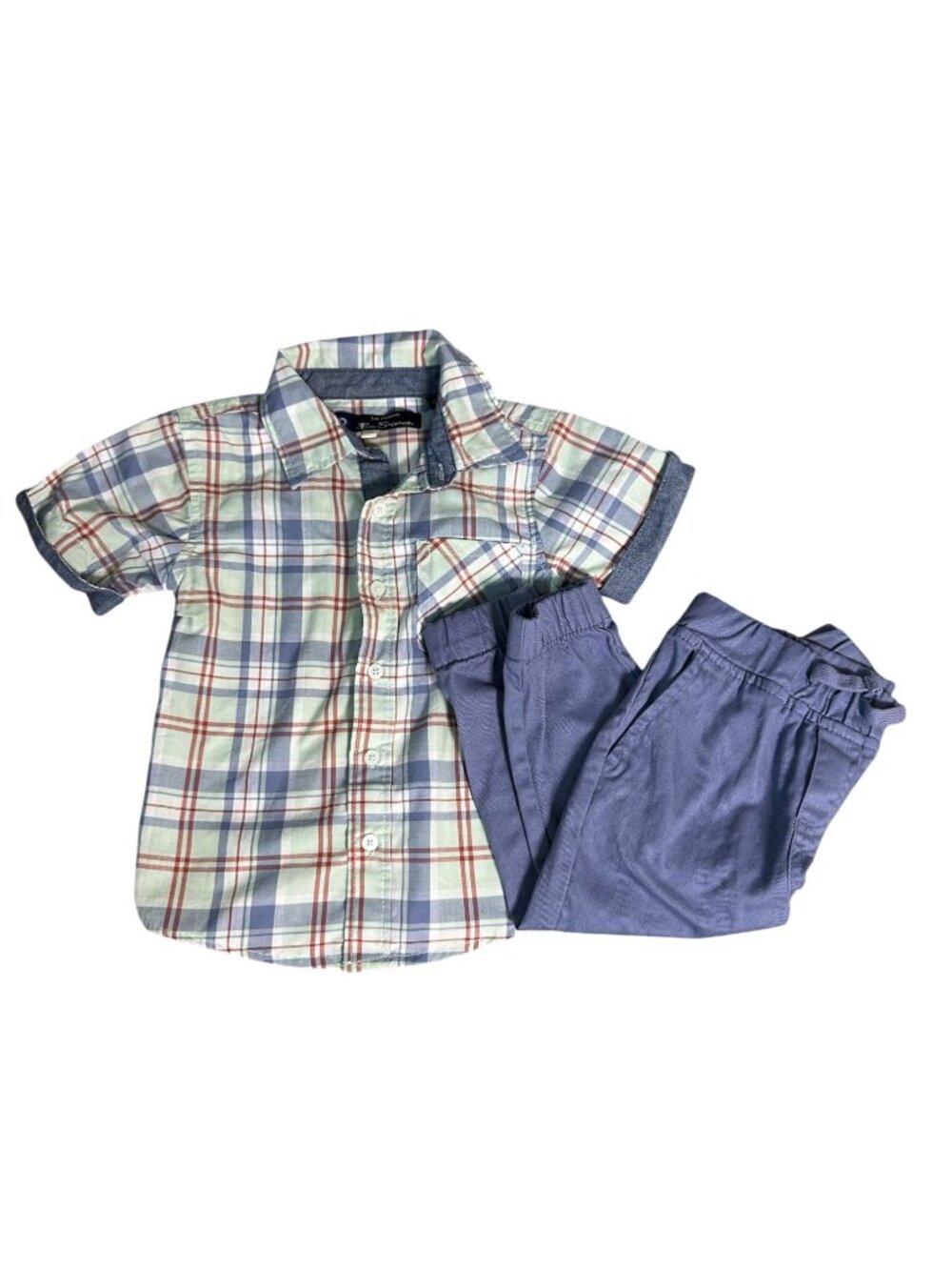 Ben Sherman Toddler Boys 2T Plaid Button Up Shirt Blue Shorts 2 Piece Outfit